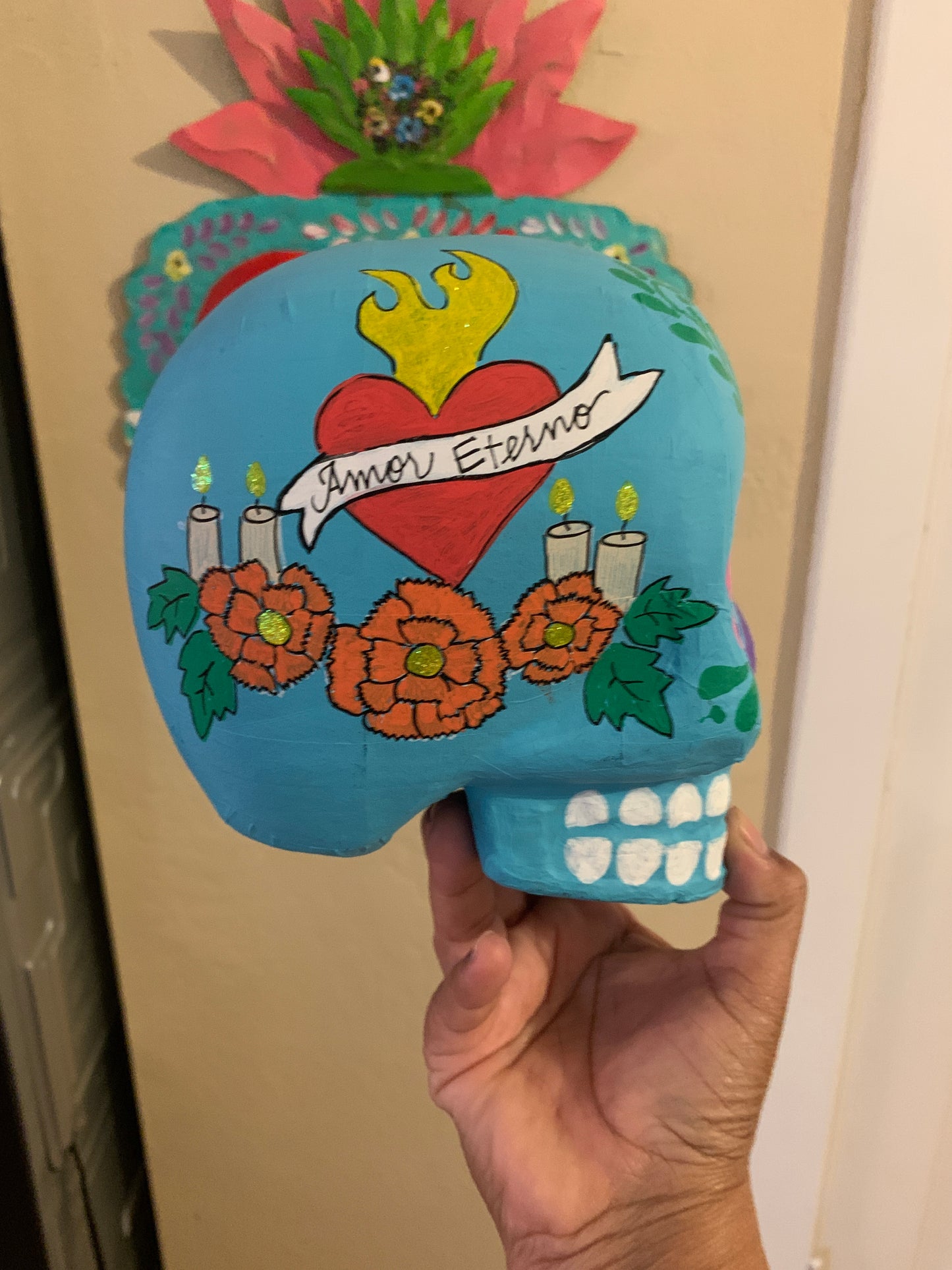 Paper Mache Sugar Skull (Light Blue)