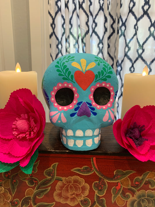 Paper Mache Sugar Skull (Tiffany Blue)