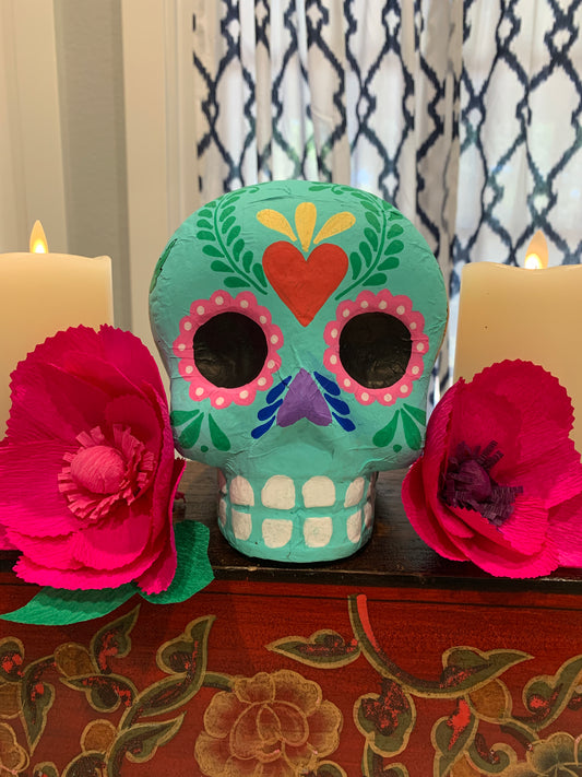 Paper Mache Sugar Skull (Robin's Egg Blue)