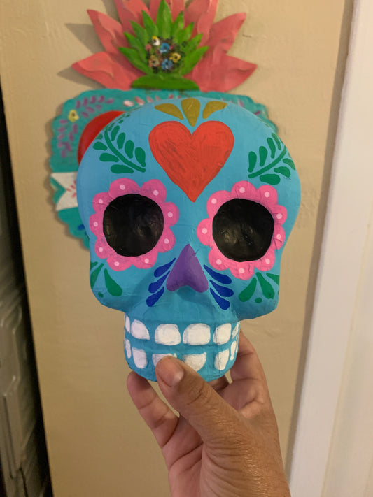 Paper Mache Sugar Skull (Light Blue)