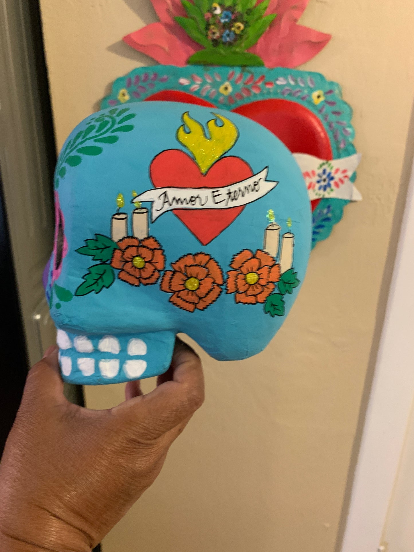 Paper Mache Sugar Skull (Light Blue)